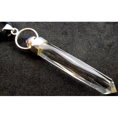 Fancy Cut Clear Quartz Gemstone with Amethyst Pendant